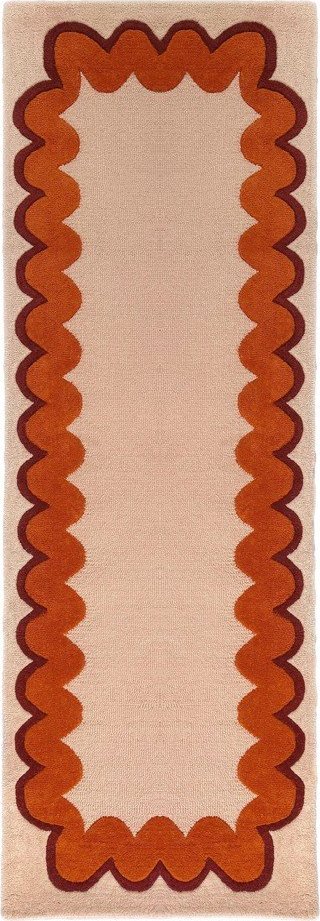 Oranžový/v přírodní barvě ručně tkaný vlněný běhoun 80x230 cm Wiggle Wool – Flair Rugs Flair Rugs