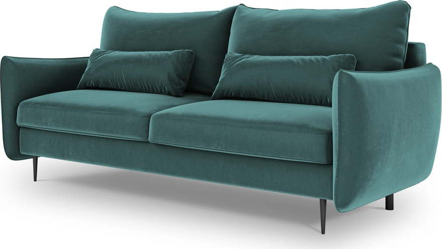 Sametová rozkládací/s úložným prostorem pohovka v petrolejové barvě 222 cm Vermont - II. jakost – Cosmopolitan Design Cosmopolitan design