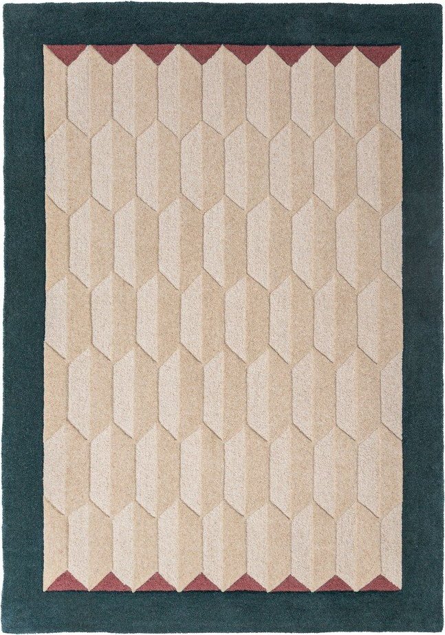 Ručně tkaný vlněný koberec v přírodní barvě/zelenomodrý 120x170 cm Apex Border Wool – Flair Rugs Flair Rugs