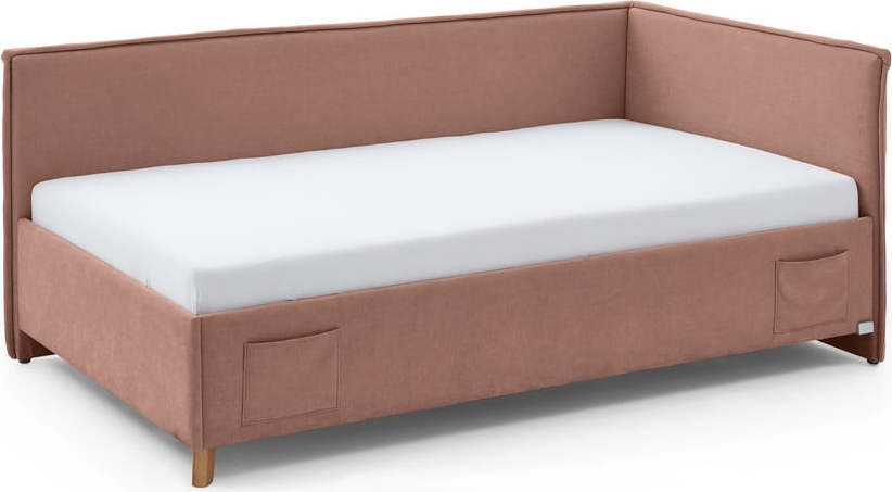 Růžová čalouněná rohová dětská postel s úložným prostorem s roštem 120x200 cm Fun – Meise Möbel Meise Möbel