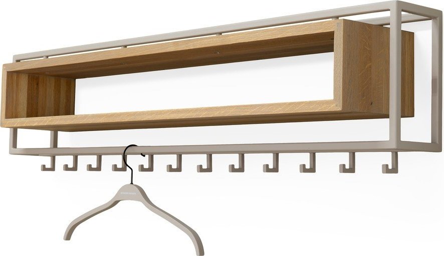 Nástěnný věšák z dubového dřeva v přírodní barvě/taupe s poličkou 118 cm School – Spinder Design Spinder Design