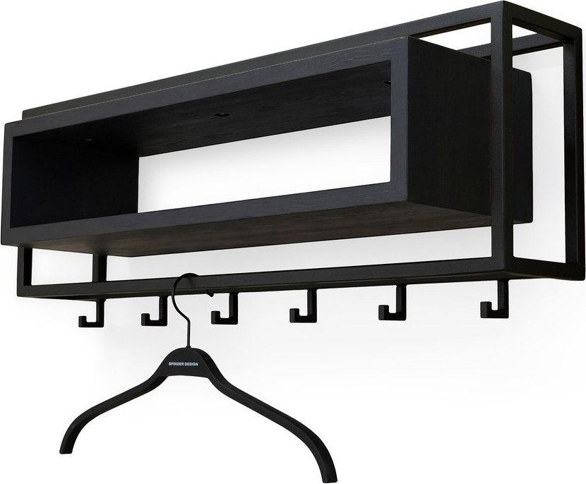 Černý nástěnný věšák z dubového dřeva s poličkou 78 cm School – Spinder Design Spinder Design