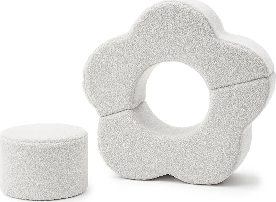 Bílé pěnové hřiště 3 ks z materiálu bouclé výška 27 cm 88x90 cm – Meowbaby MeowBaby