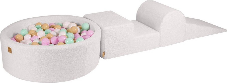Bílé pěnové hřiště 3 ks z materiálu bouclé výška 30 cm 225x90 cm – Meowbaby MeowBaby