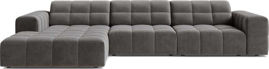Šedá sametová rohová pohovka (levý roh/s lenoškou) Chicago – Cosmopolitan Design Cosmopolitan design