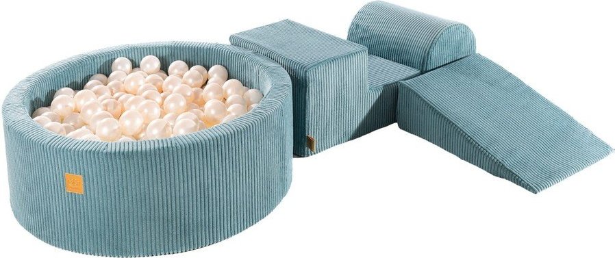 Tyrkysové manšestrové pěnové hřiště 3 ks výška 30 cm 225x90 cm – Meowbaby MeowBaby