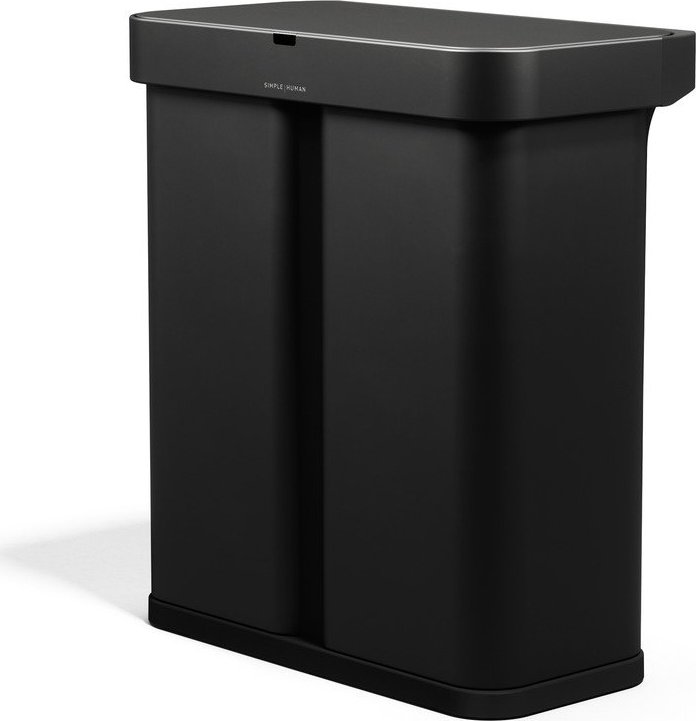 Černý ocelový odpadkový koš 34+24 l na tříděný odpad/bezdotykový Dual Sensor – simplehuman Simplehuman
