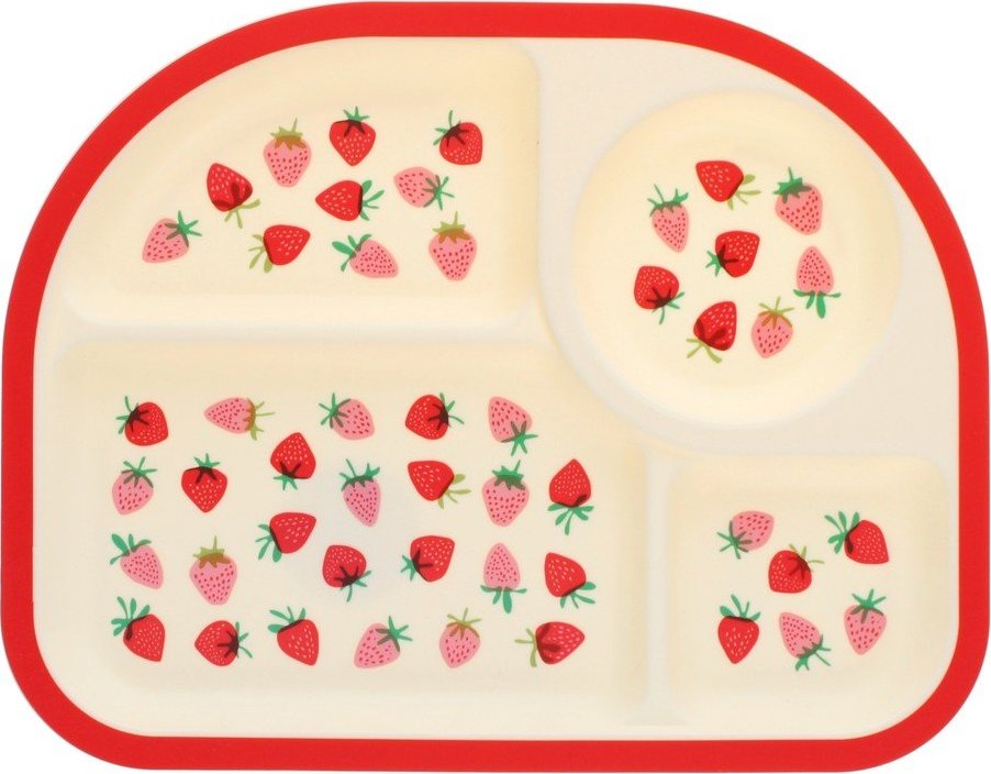 Červený/béžový plastový dětský talíř 21x27 cm Little Strawberry – Rex London Rex London