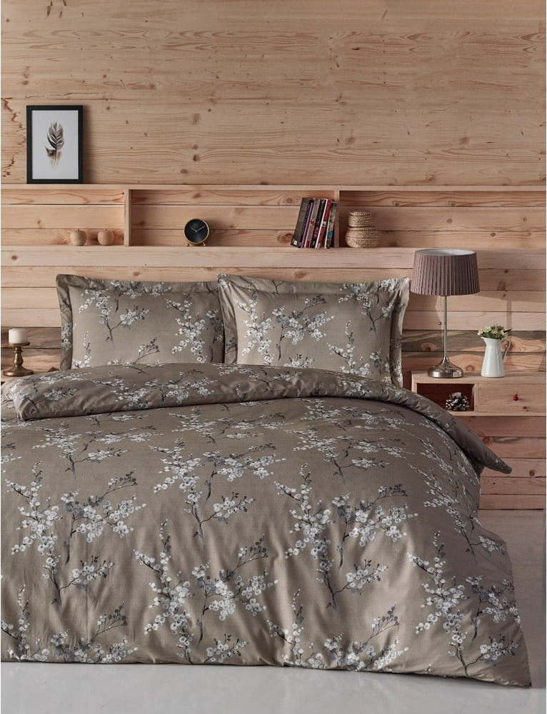 Hnědé bavlněné povlečení na dvoulůžko 200x200 cm Chicory – Mijolnir Mijolnir