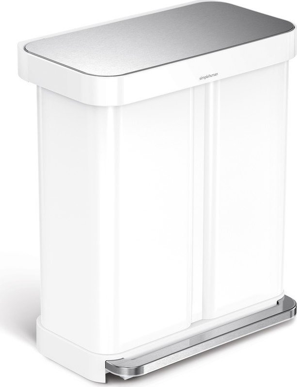 Bílý ocelový odpadkový koš 34+24 l na tříděný odpad/nášlapný Dual – simplehuman Simplehuman