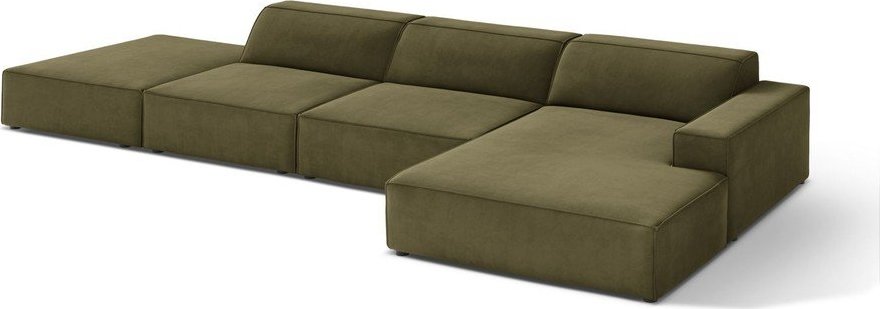 Khaki sametová modulární rohová pohovka (pravý roh/s lenoškou) Jodie – Micadoni Micadoni