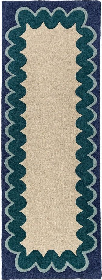 Ručně tkaný vlněný běhoun v přírodní barvě/zelenomodrý 80x230 cm Wiggle Wool – Flair Rugs Flair Rugs