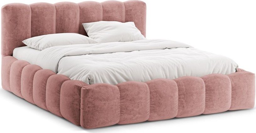 Růžová čalouněná dvoulůžková postel s úložným prostorem s roštem 200x200 cm Lupine – Micadoni Micadoni