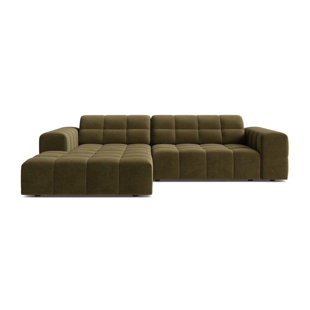 Khaki sametová rohová pohovka (levý roh/s lenoškou) Chicago – Cosmopolitan Design Cosmopolitan design