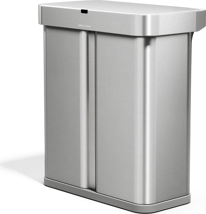 Ocelový odpadkový koš 34+24 l na tříděný odpad/bezdotykový ve stříbrné barvě Dual Sensor – simplehuman Simplehuman